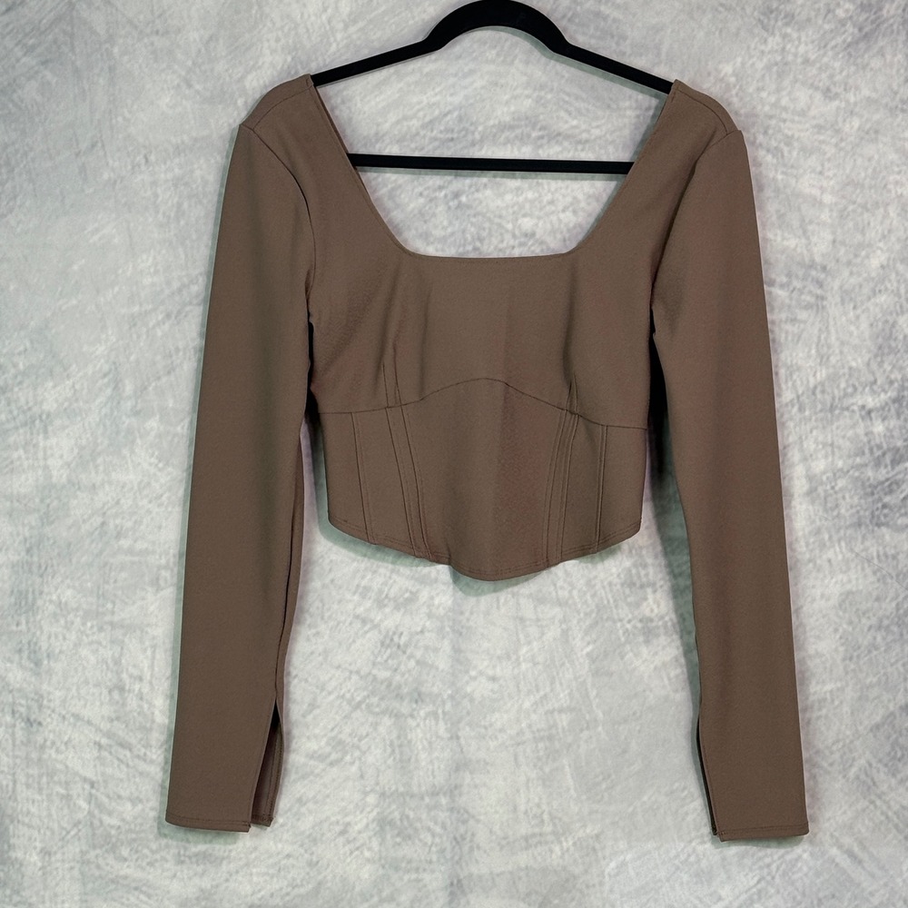 Abercrombie & Fitch Brown Corset Top Square Neck sz M minimalist coquette